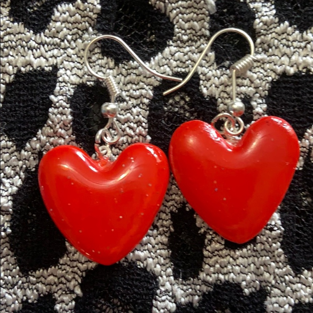 hand crafted red heart earrings